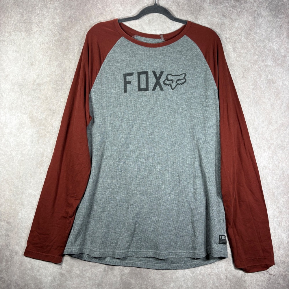 Fox Racing Shirt Mens XL Grey Fox Heritage Forged Raglan Waffle Knit Thermal